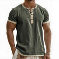 Men's Linen Cotton Patchwork T-shirk Summer Casual Short-sleeved Shirt Comfortable Breathable Top Round Collar Male Clothing