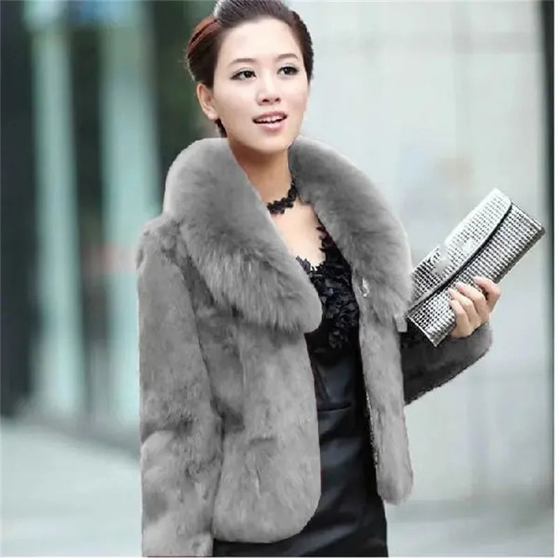 Korean Women Long Sleeved Fur Jacket 2025 Ladies High End Faux Fur Short Coat Winter Female Fashion Large Size 5XL Plush Outwear