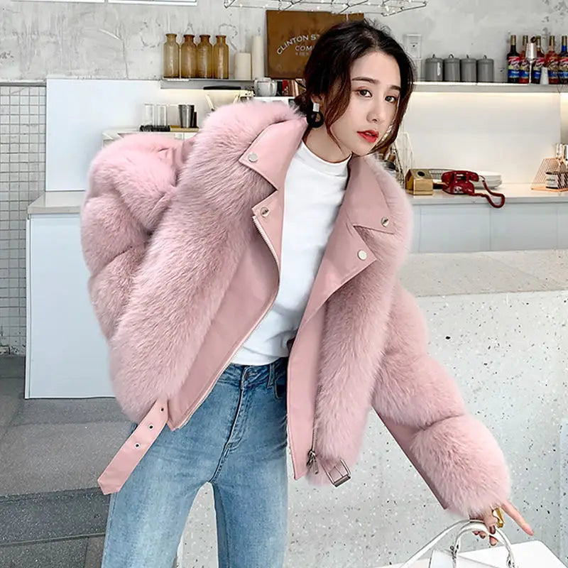 2024 Winter Chic Street Fashion Mid-length Spliced Faux Fur Coat Women Trendy Aesthetics Outfit Loose Outerwear Jackets