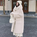 Lamb Fur Jackets Women Overcoat Winter New Plus velvet Thick Warm Parker Jacket Loose Horn Buckle Long Cute Hooded Coat Outwear