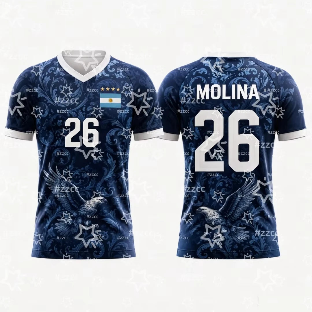 2026 Argentina Football Fan Gifts Messi No.10 Away Football Jersey Summer Sports Men's T-Shirt Children's Woman's Clothing Tee