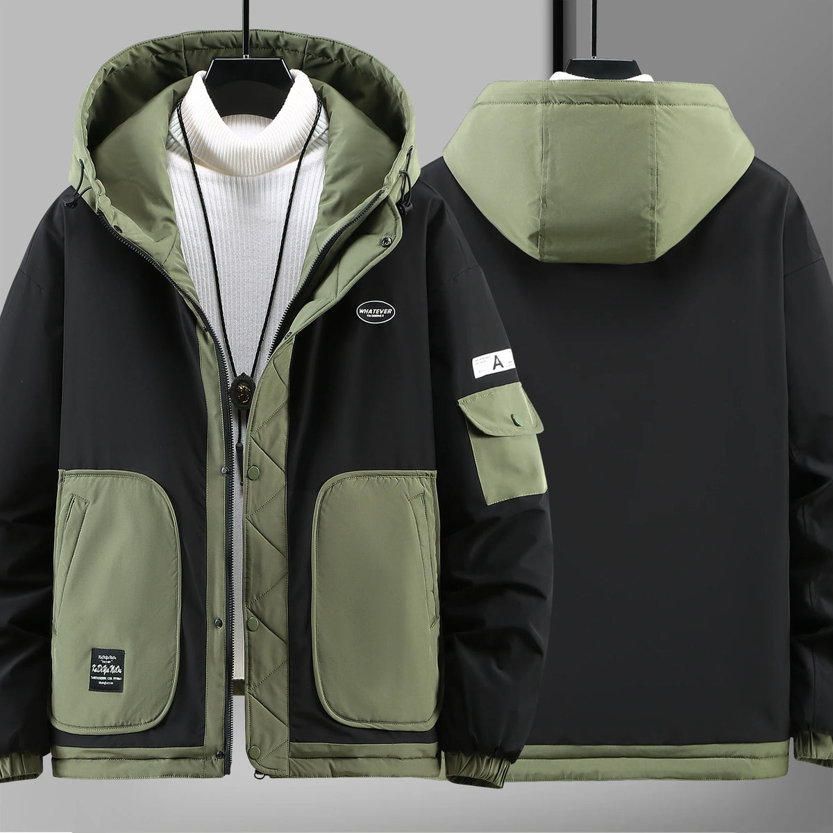 plus size autumn and winter new men's fat large size thickened standing collar hooded padded jacket
