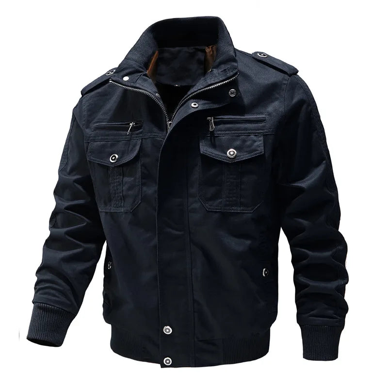 Autumn New Fashion Men’s Plus Size Solid Color  Stand Collar Multi Pocket Outdoor Jacket Male Simple Basic Coats Clothes Tops