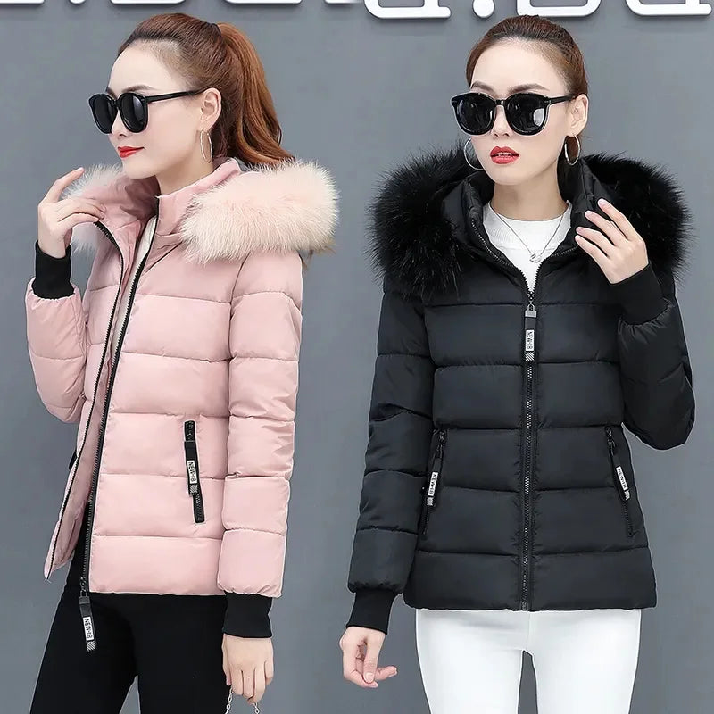 2026New Cotton-Padded Jacket Women's Winter Warm Cotton Padded Coat Thin Light Parkas Overcoat Short Hooded Outerwear Ladies Top