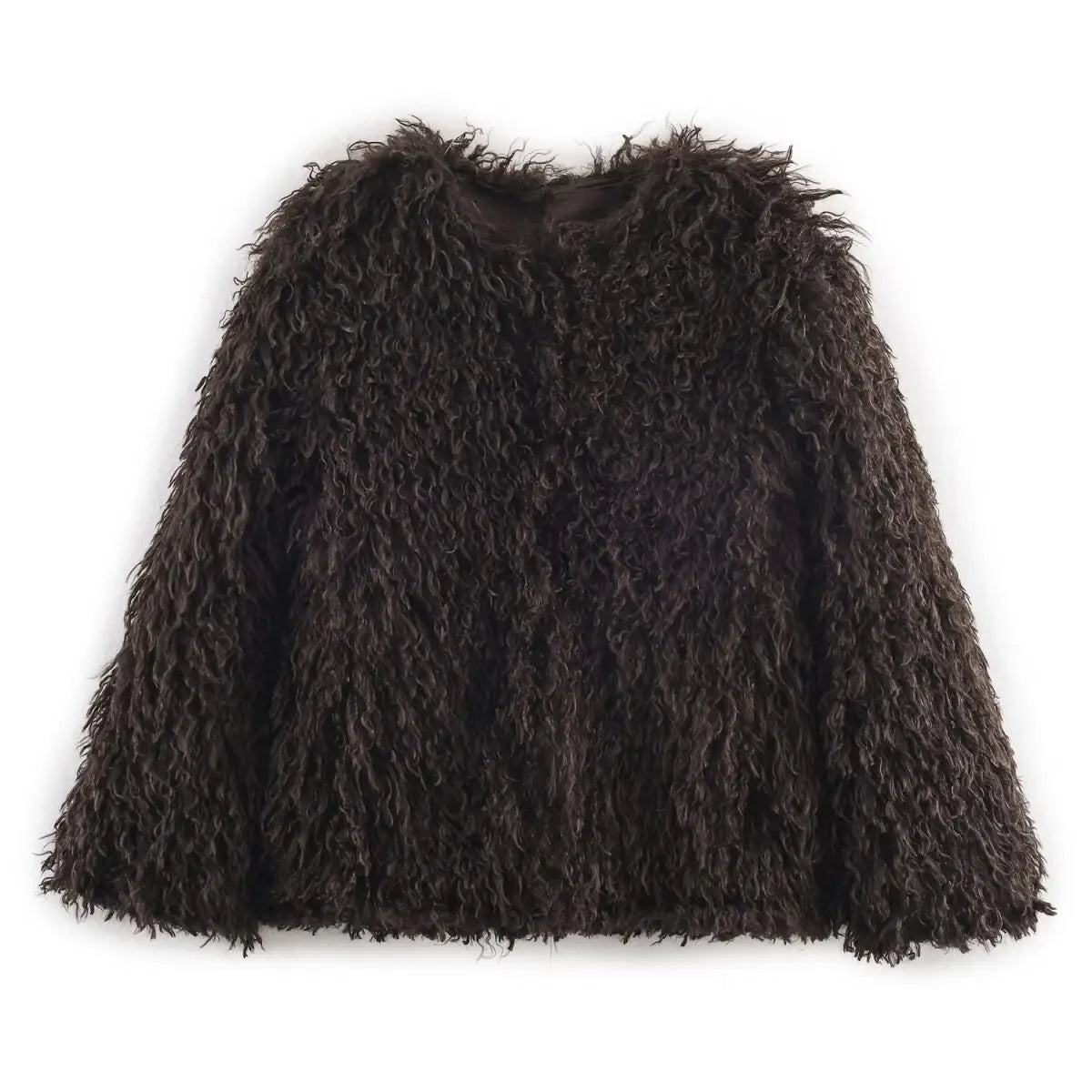 HH Women Fashion Long Sleeve Warm Jacket Faux Fur Effect Short Jacket Female Solid O-Neck Hidden Buckle Casual Chic Outwear