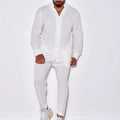 Men's Light Luxury Sports Cotton Hemp Stand Collar Long Sleeve Casual Shirt Spring and Autumn Fashion Cargo Pants Two-Piece Set
