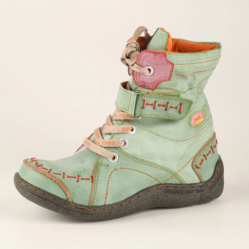 TMA EYES Women's Winter Leather Boots Simple Short Plush With Slip-On Closure Breathable And Anti-Slip Features