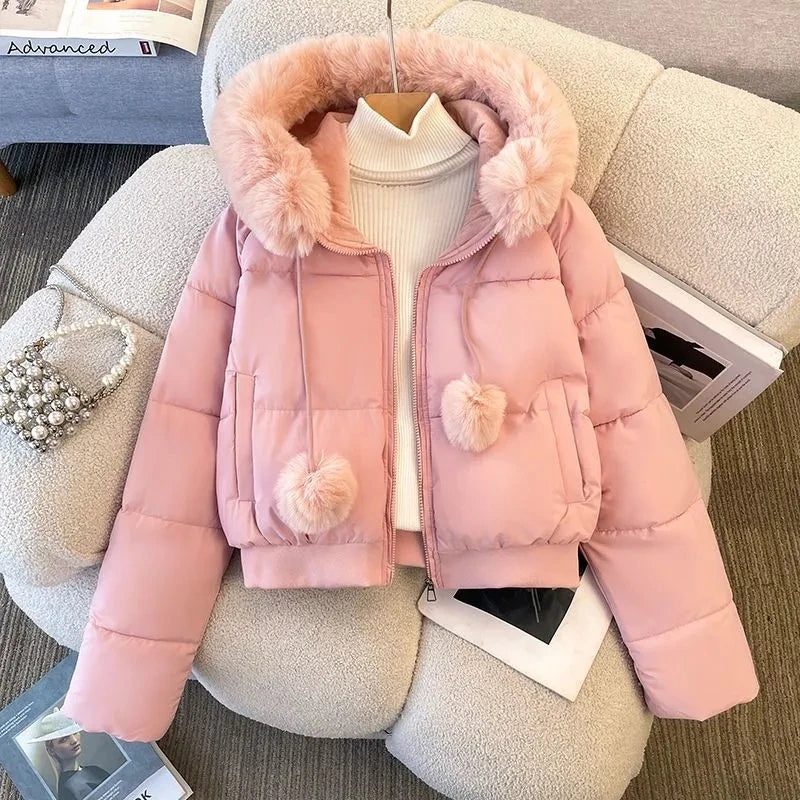 New 2025 Fashion High-end Elegant Women's Winter Parkas Coat  Long Sleeve Short Be All-match Ladies Down Cotton-padded Jacket