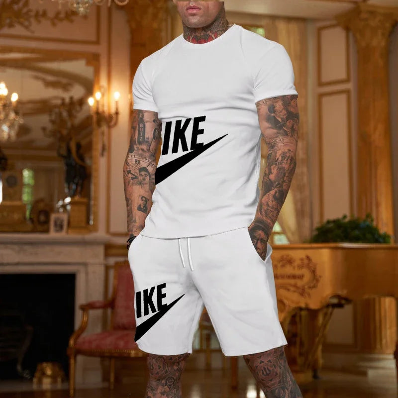 2026 New Men's Fashionable Sportswear Summer Wear Men's Fitness Wear Short-Sleeved T-Shirt and Shorts Quick Drying 2-Piece S