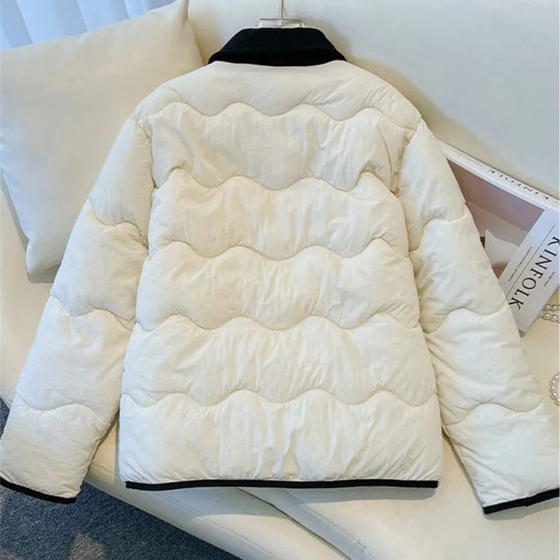Fashion Women's Cotton Jacket 2025 New Autumn Winter Coat Parker Lightweight Warm Short Lapel Casual Outerwear Female Top