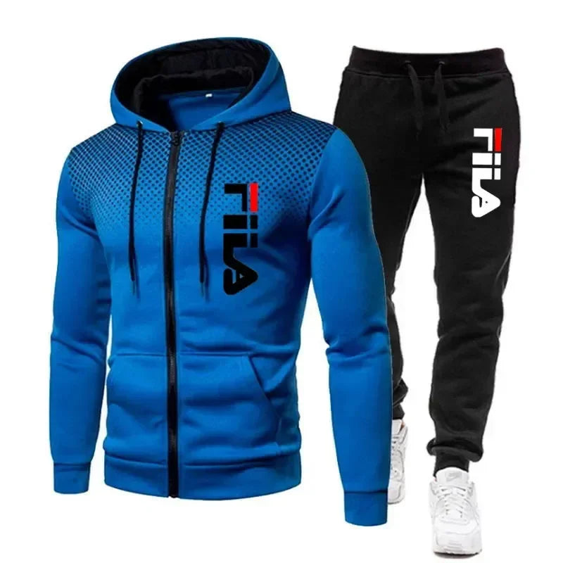 2025 Men's casual jogging fitness fashion sportswear set for autumn and winter: Two-piece zipper sweatshirt + sweatpants