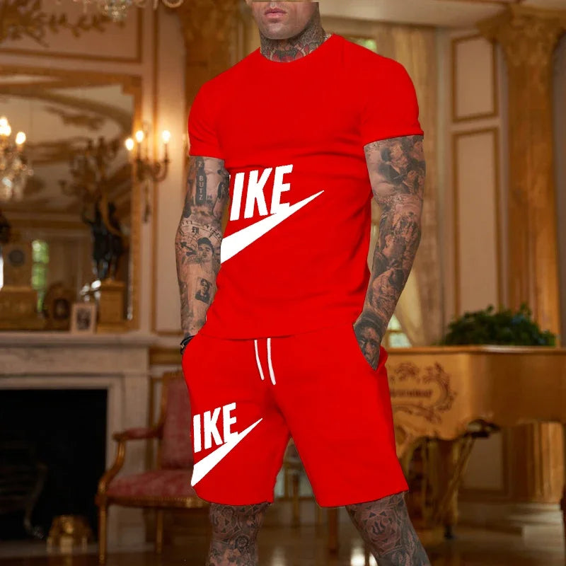 2026 New Men's Fashionable Sportswear Summer Wear Men's Fitness Wear Short-Sleeved T-Shirt and Shorts Quick Drying 2-Piece S