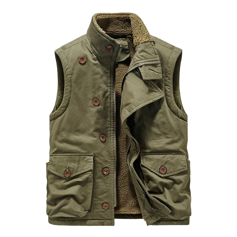 Autumn Winter Men's Fleece Warm Padded Vests Men Stand Collar  Army Tactical Waistcoats Men Windbreaker Sleeveless Jackets 6XL