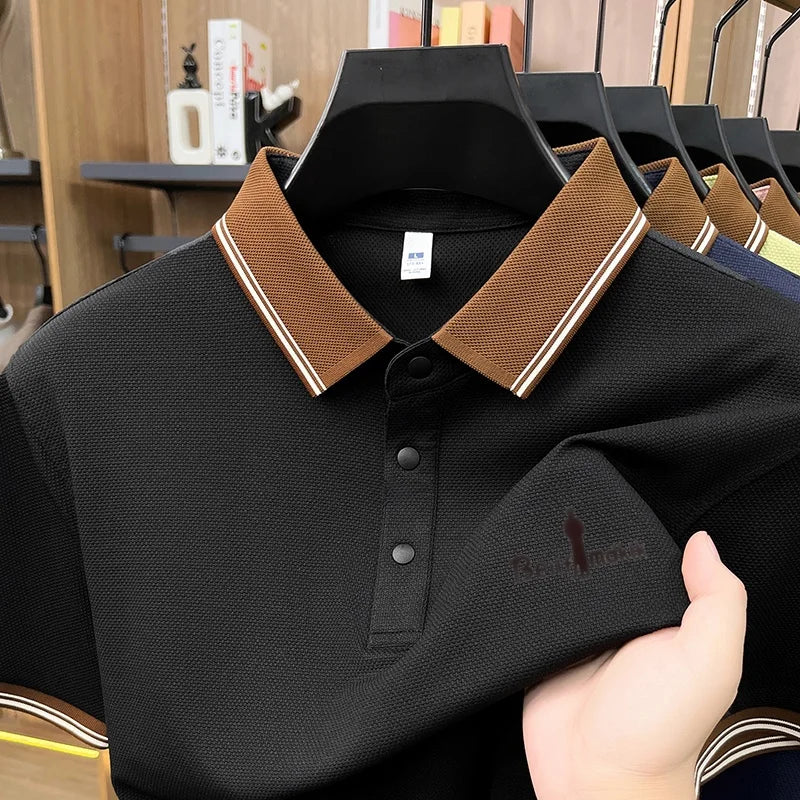 2026 Summer Luxury Brand Short Sleeves Polo Shirt Lapel Color Blocking High Quality T-Shirt Business Leisure Breathe Men's Wear