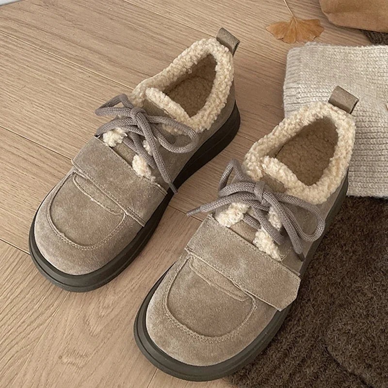 Fur Platform Women Casual Shoes Suede Flats Boots Woman 2025 Trend Winter Fashion Lolita Elegant Cozy New Brand Sneakers Mujer