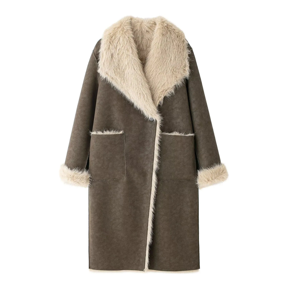 Women Faux Fur Long Coats Jackets Turn Down Collar Coat Thick Warm Y2k Streetwear Jacket Work Outerwear Autumn Winter 2025