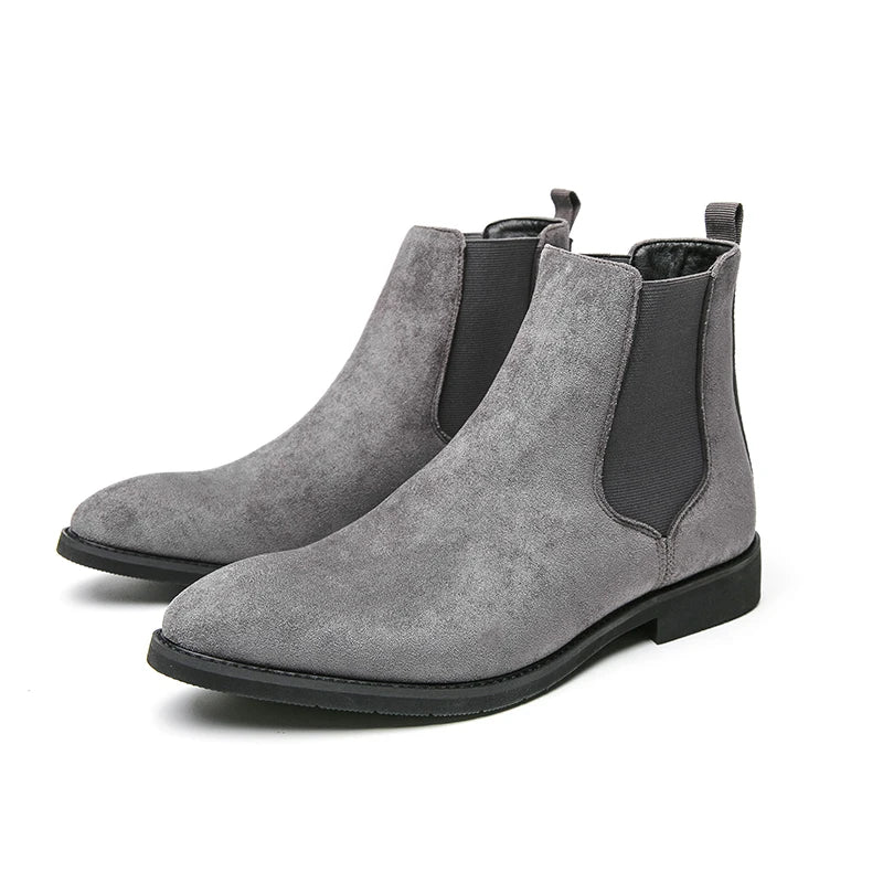New Gray Chelsea Boots for Men  Flock Business Men Ankle Boots Cowboy Boots Handmade Men Boots Size 38-46 Free Shipping