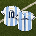 2026 Argentina Messi No.10 3 Stars Baseball Jersey Blue White Striped Short Sleeve Button Shirt Flag Print Unisex Men Women Tops