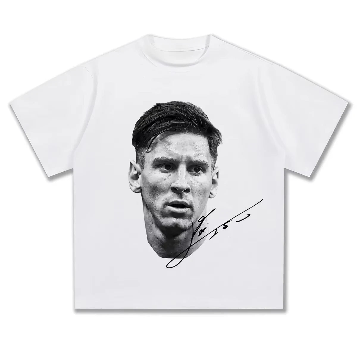 Art Legendary Football King Messi Classic Black and White Signature T-Shirt Cotton Graphic Tee Men Women Summer Streetwear