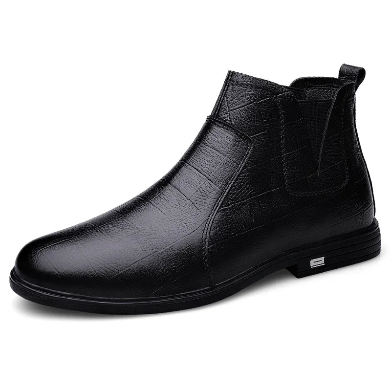 2025 New Chelsea Shoes Men Genuine Leather Boots Fur Winter Men Fashion Ankle Boots Business Casual Man Snow Boots Work Shoes