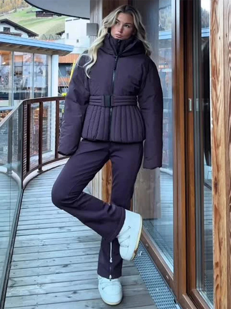 Women Casual Belted Hooded Cotton Coat Solid Full Sleeves Stand Collar Zipper Padded Jacket 2026 Lady Winter Daily Outwear New