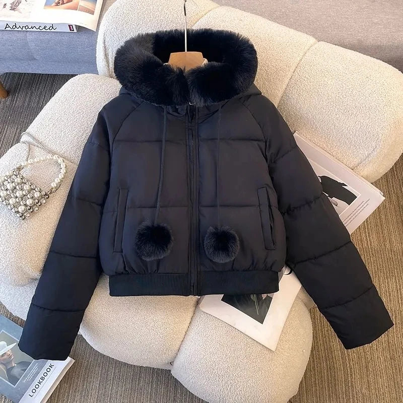 New 2025 Fashion High-end Elegant Women's Winter Parkas Coat  Long Sleeve Short Be All-match Ladies Down Cotton-padded Jacket