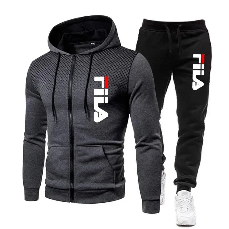2025 Men's casual jogging fitness fashion sportswear set for autumn and winter: Two-piece zipper sweatshirt + sweatpants