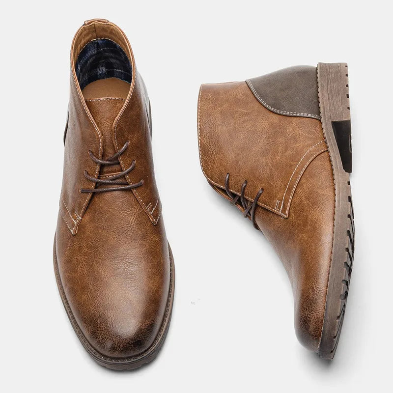 Luxury Mens Leather Boots British Business Dress Boots Retro Ankle Boots for Men Fashion Casual Boot Lace-Up Platform Boot Botas