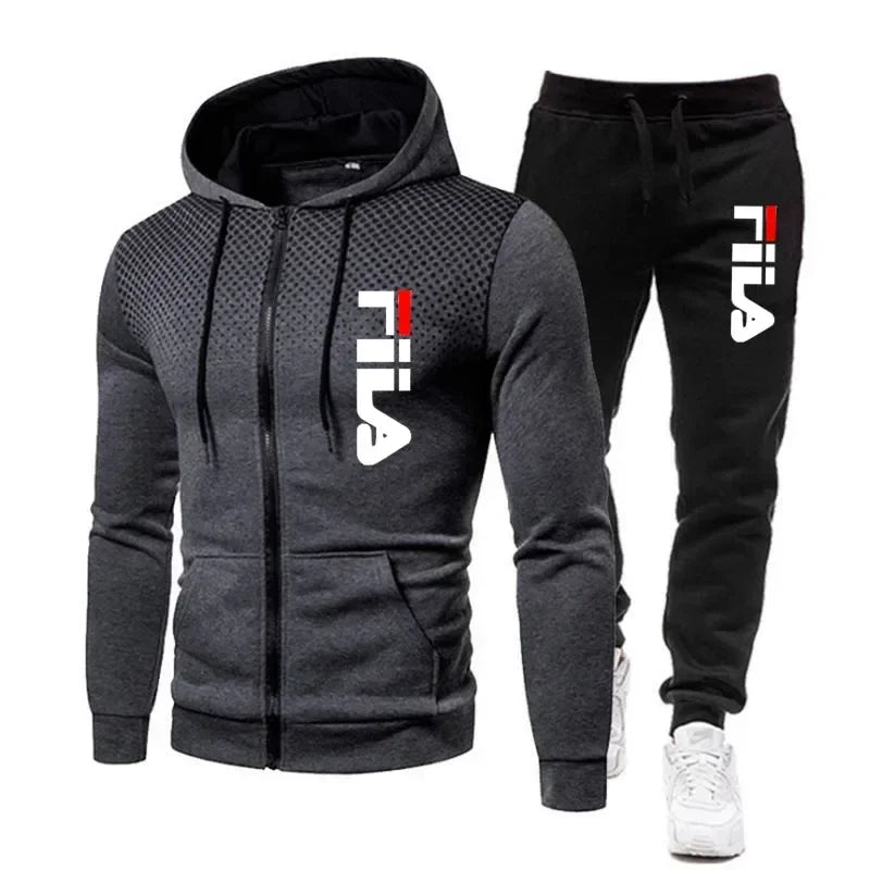2025 Men's casual jogging fitness fashion sportswear set for autumn and winter: Two-piece zipper sweatshirt + sweatpants