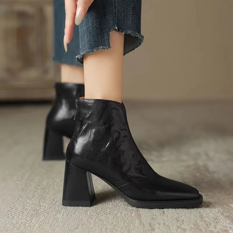 Ankle Boots for Women  Side Zipper Stretch Middle Heel  Short Boot Fashion Pointed Shoes Botas De Mujer 2024