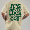 Men's Summer 100% Cotton Fashionable Casual Loose God Luck Letter Printed Sports Round Neck Short Sleeve T-shirt Top