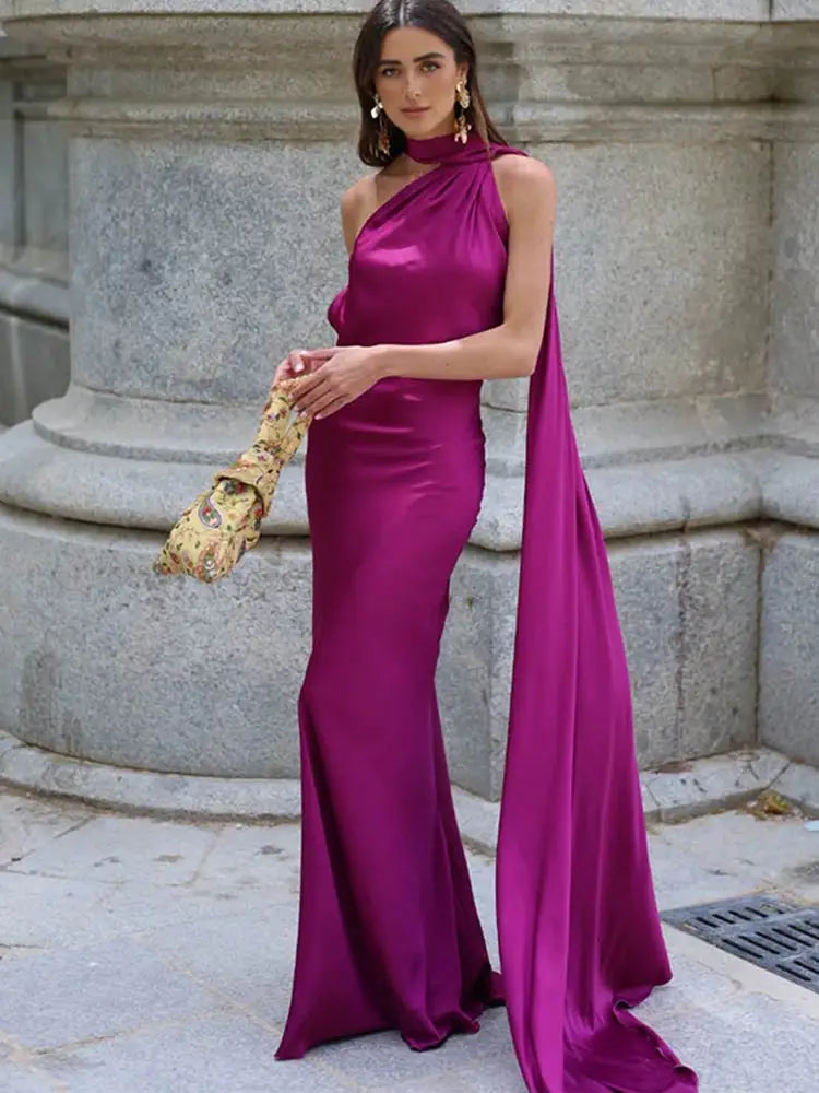 Women Backless Off Shoulder Bodycon Long Dress Sexy Satin Ribbon Sleeveless Female Robes 2024 New Summer Elegant Lady Party Gown