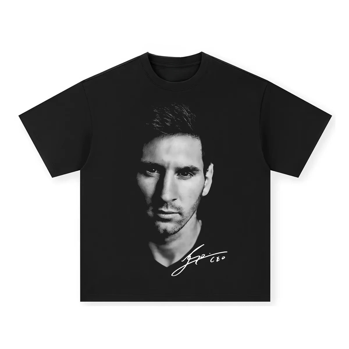 Art Legendary Football King Messi Classic Black and White Signature T-Shirt Cotton Graphic Tee Men Women Summer Streetwear