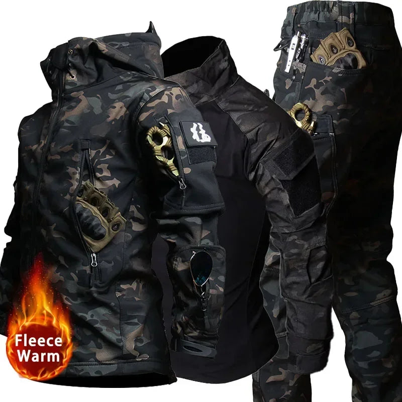 Combat Uniform Tactical Suit Multicam Camo Fleece Jacket Field Airsoft Training Workwear Outdoor Hunting Shirt Cargo Pants Men