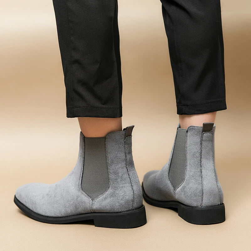 New Gray Chelsea Boots for Men  Flock Business Men Ankle Boots Cowboy Boots Handmade Men Boots Size 38-46 Free Shipping