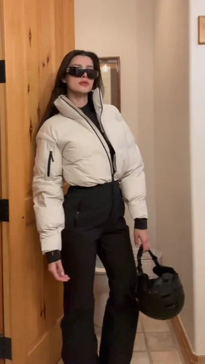 Cotton Padded Ski Jumpsuit Sets Women Zipper High Waist Windproof Outwear Wide Leg Snow 2025 Winter Sports Street Lady Skiwear