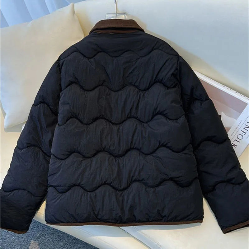 Fashion Women's Cotton Jacket 2025 New Autumn Winter Coat Parker Lightweight Warm Short Lapel Casual Outerwear Female Top