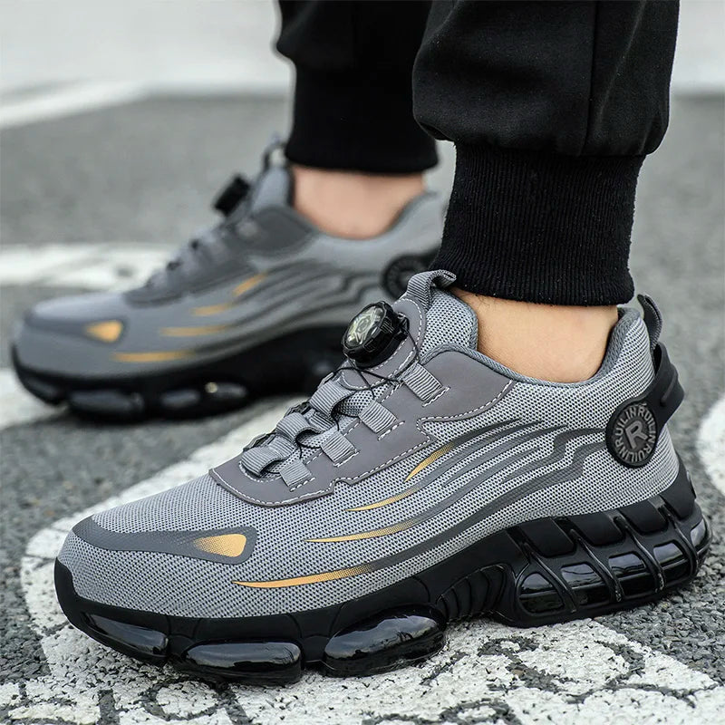 Air Cushion Safety Shoes For Men Shoes Rotating Button Anti-Smash Work Shoes Men Women Steel Toe Shoes Lightweight Safety Boots