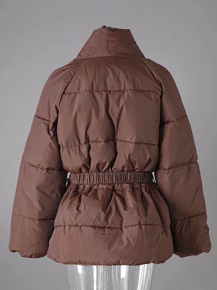 [EAM] Black Belted Big Size Keep Warm Cotton-padded Coat Long Sleeve Women Parkas Fashion Tide New Autumn Winter 2026 2Z2885