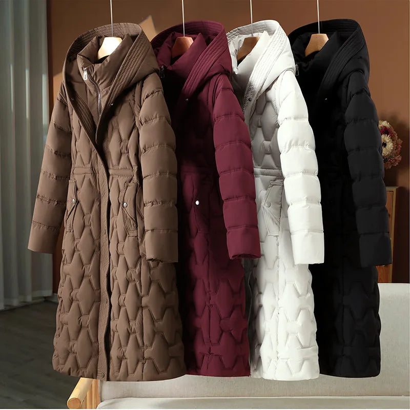 Women Parkas Coats Long Jackets Detachable Hooded Solid Zipper Pocket Cinched Waist Long Sleeves Loose Thick Casual 2025 Winter