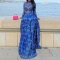 Autumn O-neck Long Sleeved Women's Casual Dress Fashion Perspective Swing Bohemian Dress Vintage Flower Printed Beach Robe Dress