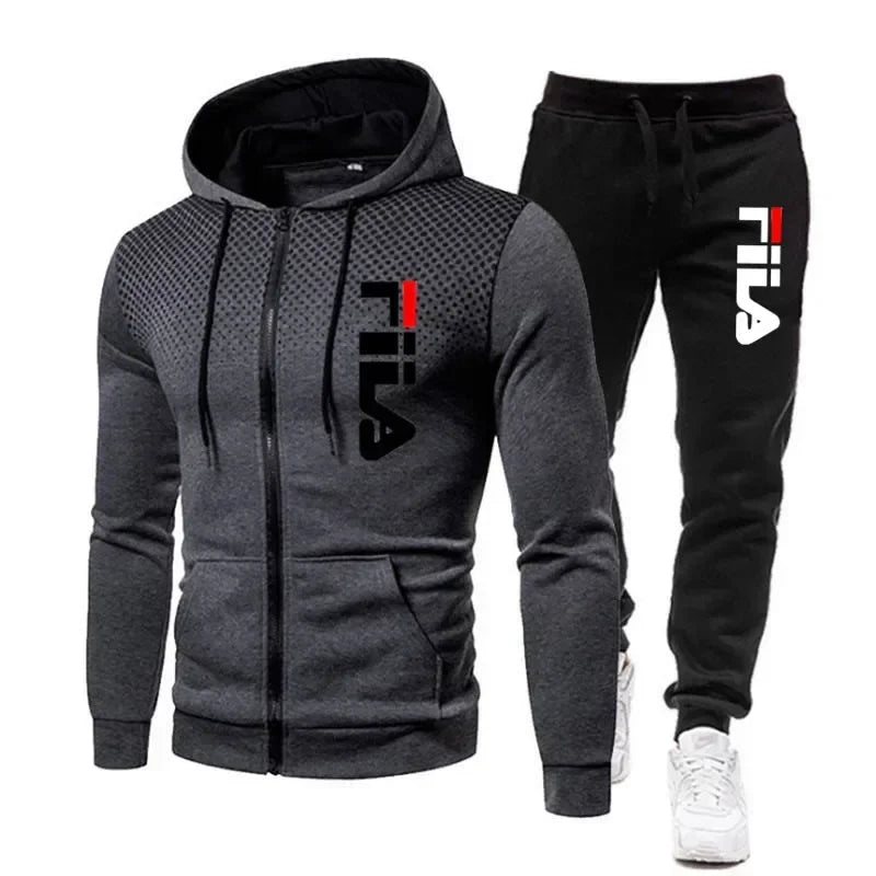 2025 Men's casual jogging fitness fashion sportswear set for autumn and winter: Two-piece zipper sweatshirt + sweatpants