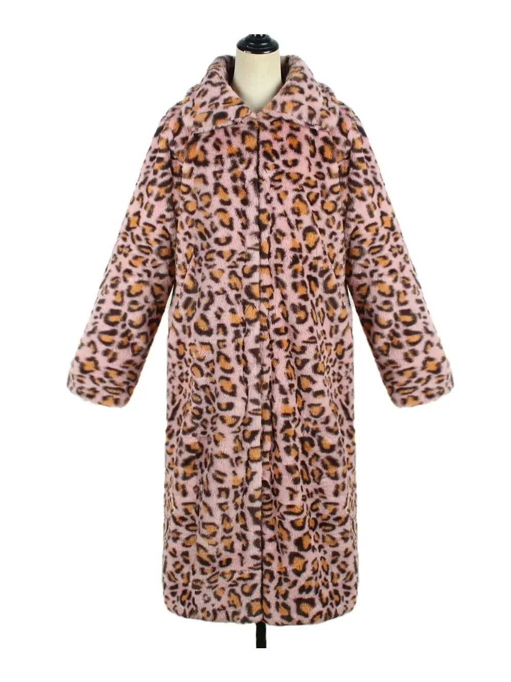 Winter Women's Warm Faux Fox Fur Long Coat Leopard Leisure Long Jacket Windbreaker Women Thick Fluffy Luxury Bontjas Outerwear