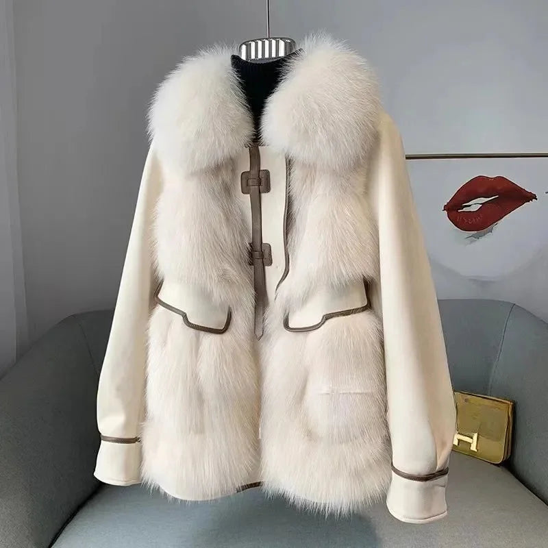 2023 New Autumn Winter with Fur Neighboring Fox Fur Grass Women's Coat Fashion Popular Down Cotton Coat Parker Coat Suede Trend