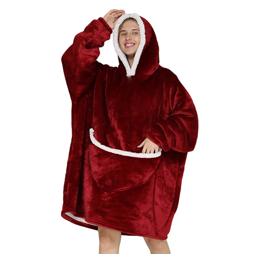 2024 Cartoon Oversized Hoodie Blanket with Sleeves Winter Warm Fleece Sweatshirt Cow Hoodies Women Men Korean Funny Print Hoodie