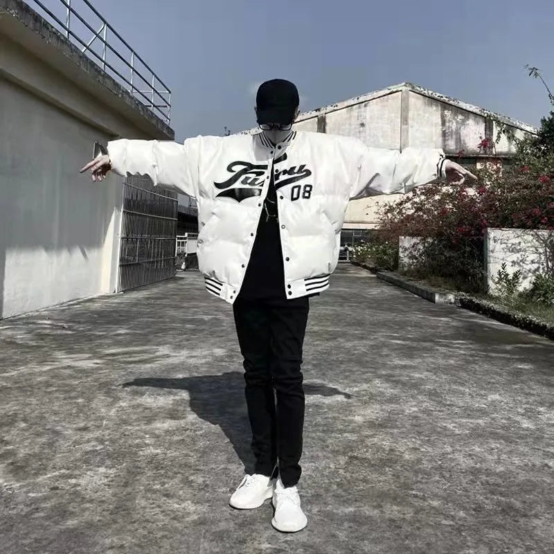 Winter PU Leather Baseball Jacket Men and Women Trend Patchwork Letter Embroidery Coats Autumn Casual Loose Mens Jackets New
