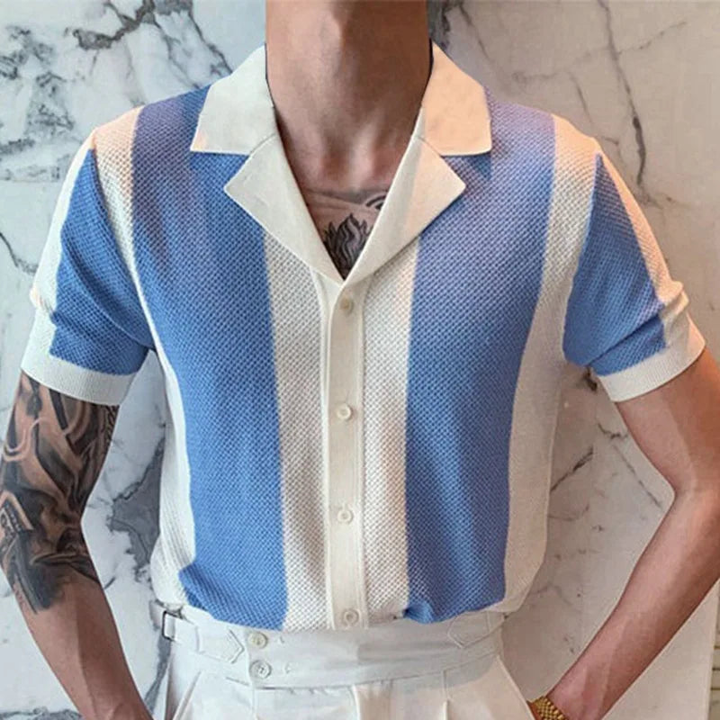 Summer 2025 Men's Luxury Clothing Knit Short Sleeve Polo Shirt Casual Streetwear Lapel Button Down Cardigan Breathable Tops
