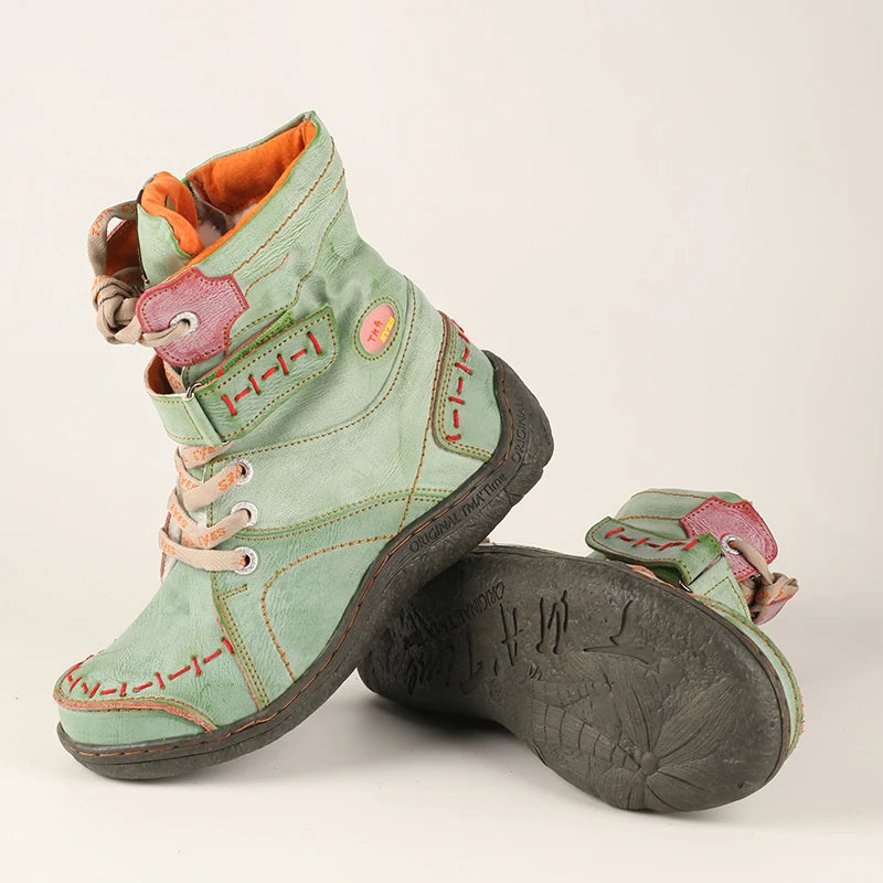 TMA EYES Women's Winter Leather Boots Simple Short Plush With Slip-On Closure Breathable And Anti-Slip Features