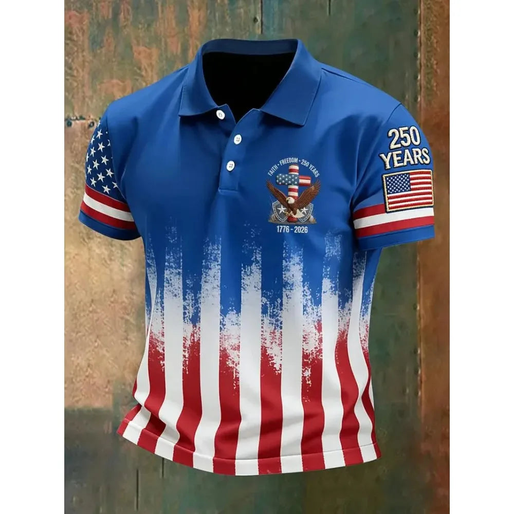 2026 New America 250th Anniversary Polo Shirt USA Flag 1776–2026 Patriotic Tees American Independence Day Clothes Fourth Of July