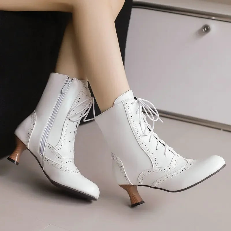 Victorian Boots For Women Vintage Granny Boots Cosplay Costume Shoes Renaissance Ankle Boots High Heel Lace Up Booties With Zip
